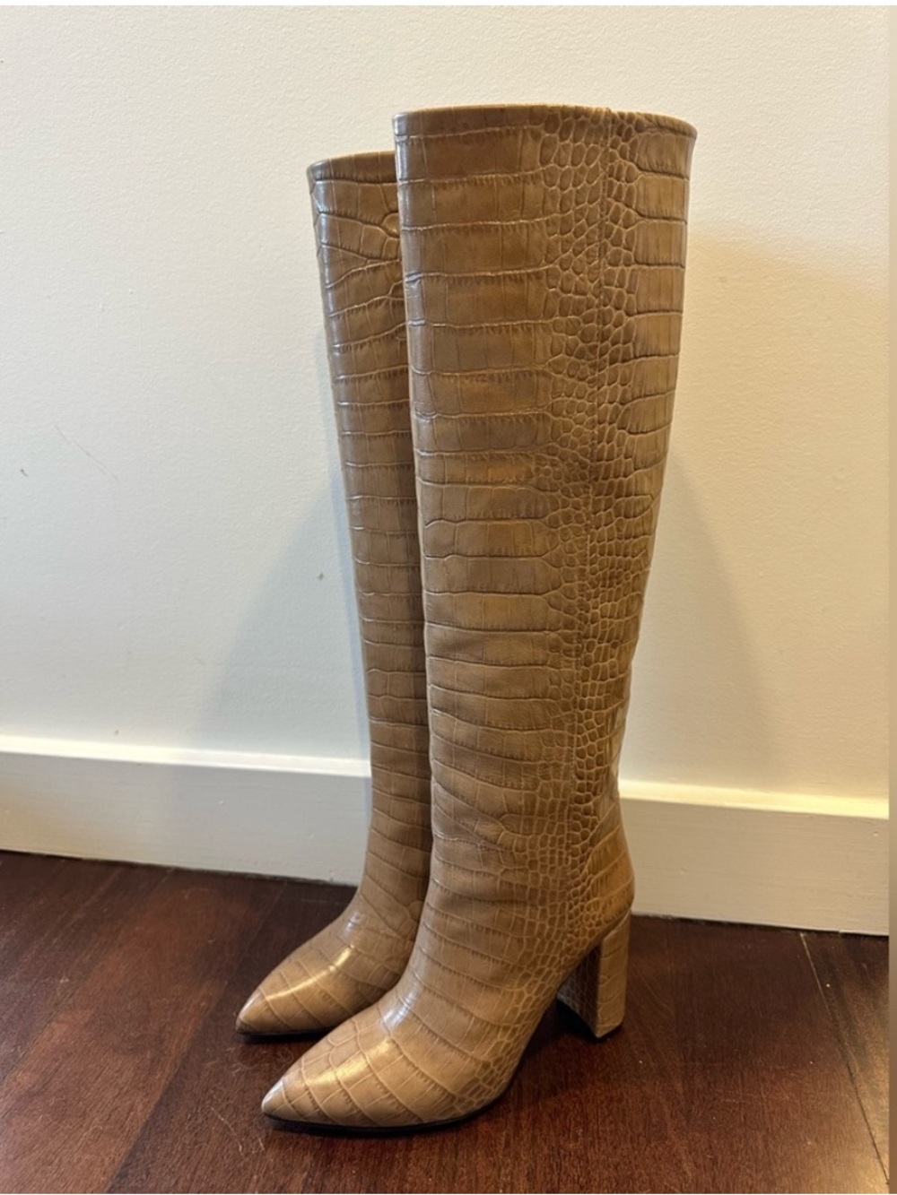 Paris Texas Tan Croc-Embossed Over-the-Knee Boots, NWOT size 38